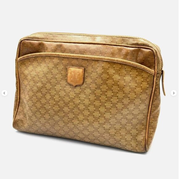Celine Handbags - Vintage CELINE Clutch Bag Macadam Pouch Purse PVC Brown 100% Authentic